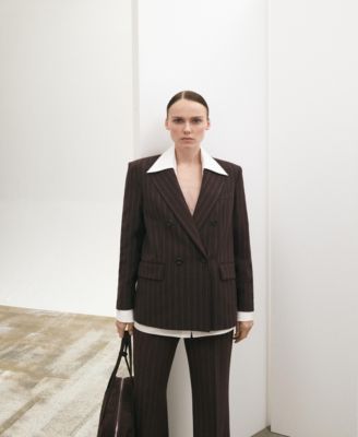 MANGO - Women's Double-Breasted Pinstripe Suit Blazer