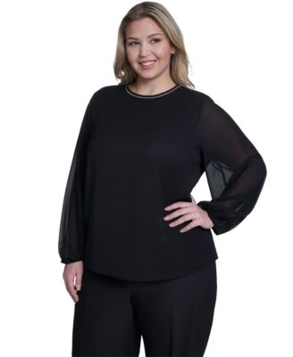 Calvin Klein - Plus Size Crewneck Long-Sleeve Blouse