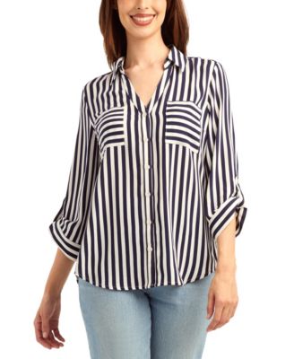 BCX - Women's Printed Button-Up Collared Top