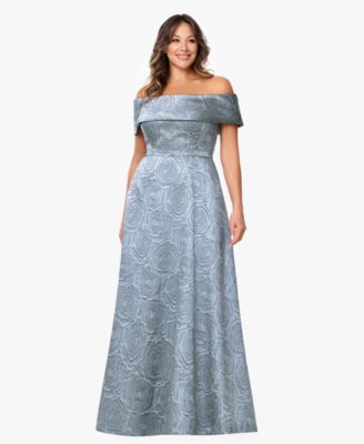 XSCAPE - Plus Size Off-The-Shoulder A-Line Gown