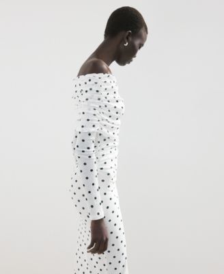 MANGO - Women's Polka-Dot Strapless Dress
