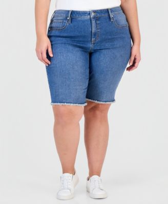 Style & Co - Plus Size Denim Raw-Edge Bermuda Shorts