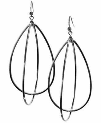 GUESS - Earrings, Silver-Tone Teardrop Hoop