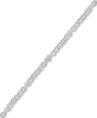 Macy's - Diamond Accent Leaf & Heart Link Bracelet in Silver-Plate