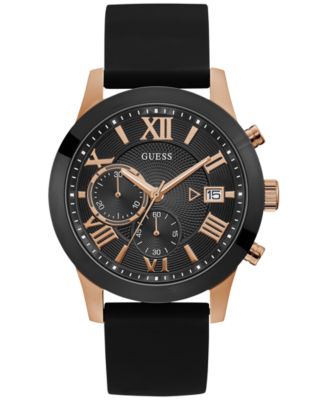 GUESS - Men's Black Silicone Strap Watch 45mm