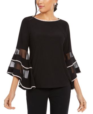 MSK - Illusion Rhinestone Bell-Sleeve Top