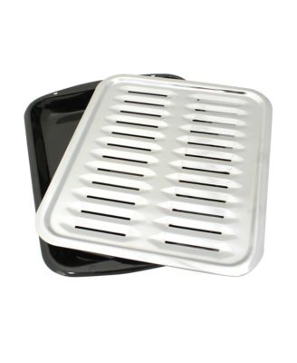 Range Kleen - 13" x 16" Porcelain Broiler Pan with Chrome Grill