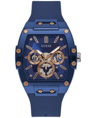 GUESS - Men's Blue Silicone Strap Watch 43mm