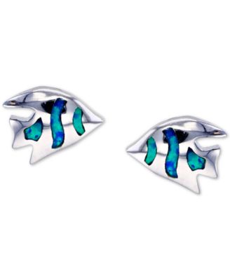 Macy's - Lab-Created Blue Opal Fish Stud Earrings in Sterling Silver