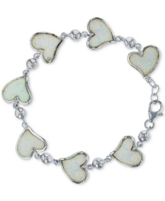 Macy's - Lab-Created Opal Heart Link Bracelet in Sterling Silver