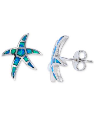 Macy's - Lab-Created Blue Opal Starfish Stud Earrings in Sterling Silver