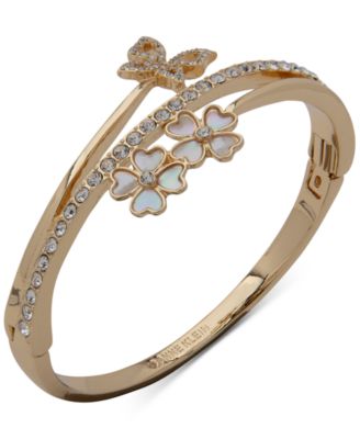 Gold-Tone Pavé Butterfly & Mother-of-Pearl Flower Bangle Bracelet image