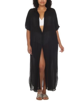 Raviya - Plus Size Button-Front Cover-Up Maxi Dress