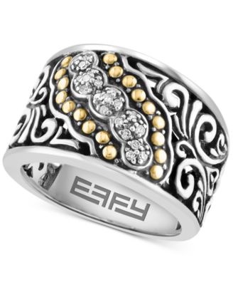 EFFY Collection - Diamond Scrollwork Statement Ring (1/10 ct. t.w.) in Sterling Silver & 18k Gold-Plate