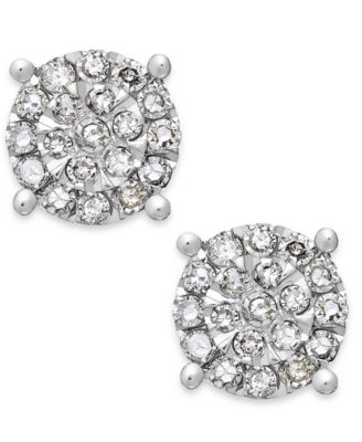 Macy's - Diamond Cluster Stud Earrings in Sterling Silver (1/4 ct. t.w.)