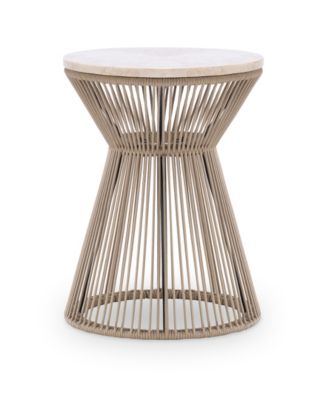 Biscayne 18" Wood with Travertine Top Round Rope End Table image