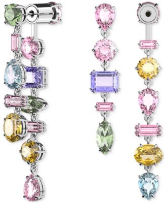 Swarovski - Silver-Tone Crystal Mixed Cut Front & Back Asymmetrical Drop Earrings