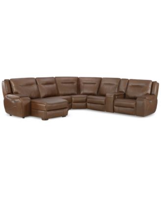 CLOSEOUT! Hansley 6-Pc Zero Gravity Leather Sectional with Power Recliner and Chaise, Created for Macy's image