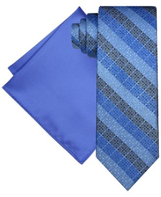 Steve Harvey - Men's Grid Stripe Tie & Solid Pocket Square Set