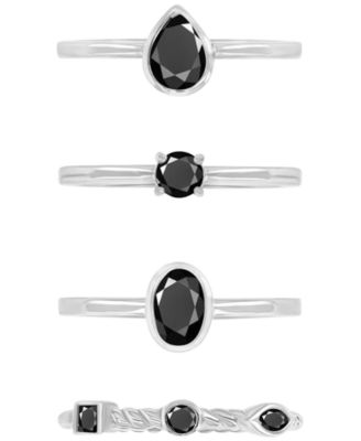 Macy's - 4-Pc. Set Black Spinel Stack Rings (2-1/20 ct. t.w.) in Sterling Silver