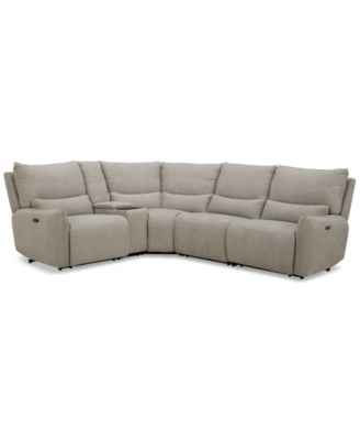 Olper 5-Pc. Fabric Zero Wall Sectional Sofa with Three Power Motion Pieces & Console, Created for Macy's image