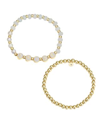 White Quartz and Freshwater Pearl Bride Stone and Beaded Stretch Bracelet Set image