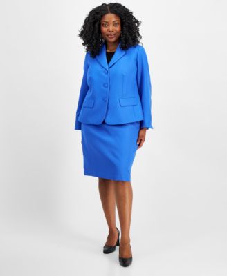 Le Suit - Plus Size Textured Two-Button Jacket & Skirt Suit