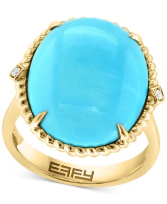 EFFY Collection - Turquoise & Diamond Accent Rope Frame Statement Ring in 14k Gold
