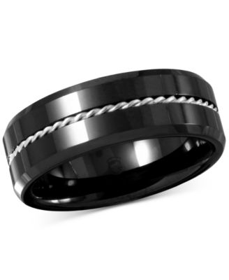 Macy's - Men's Black Ceramic & Sterling Silver Twist Rope Band Ring
