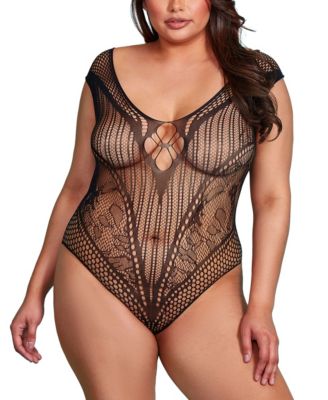 Hauty - Plus Size Hosiery Bodysuit Lingerie Knitted in Shape Enhancing Patterns.