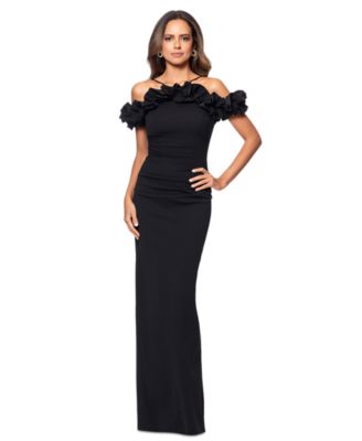XSCAPE - Women's Halter-Strap Ruffled Gown