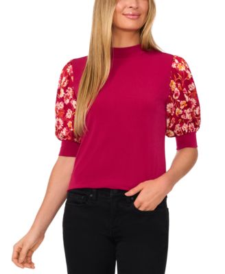 CeCe - Women's Mock Neck Puff-Sleeve Top