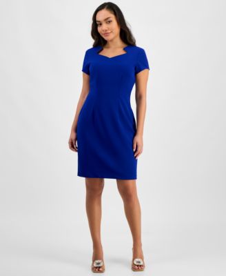 Connected - Petite Notched-Neck Cap-Sleeve Sheath Dress