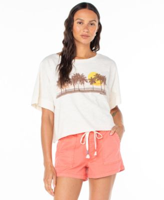 Roxy - Juniors' Cotton Palm Stripe Crewneck Tee