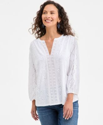 Style & Co - Petite Solid Knit Eyelet Top