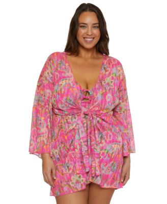 Becca ETC - Plus Size Polynesia Tie-Front Tunic Swim Cover-Up