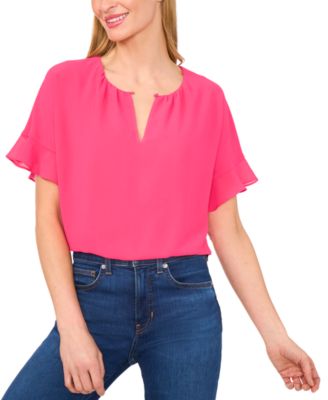 CeCe - Women's Short-Sleeve Half Button Flowy Blouse