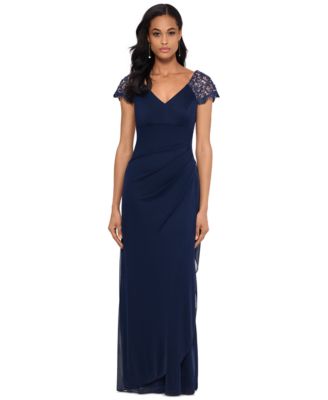 XSCAPE - Petite Lace-Shoulder Gown