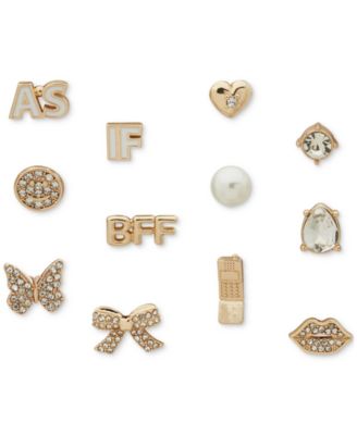 Clueless - Gold-Tone 12-Pc. Set Mixed Stone Single Stud Earrings