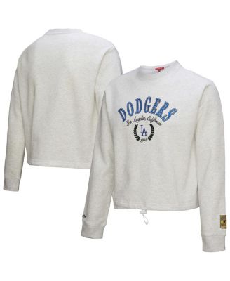 Mitchell & Ness - Women's Heather Gray Los Angeles Dodgers Cropped Toggle Pullover Sweatshirt
