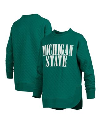 Pressbox - Women's  Green Michigan State Spartans Quilted Long Sleeve Pullover Sweatshirt