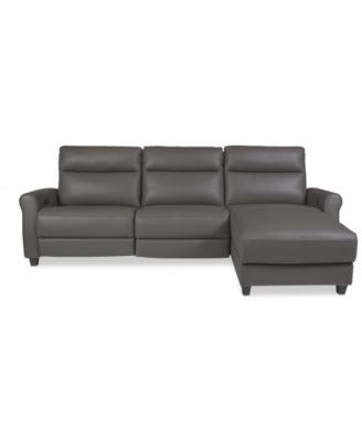 Thandler 3-Pc. Leather Chaise Sectional with 1 Drop Down Table, Exclusively at Macy's image