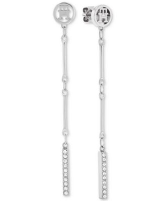 Tommy Hilfiger - Logo & Pav&eacute; Bar Linear Drop Earrings