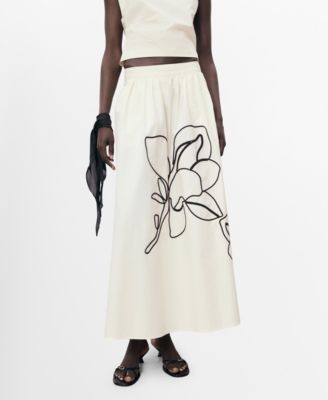 MANGO - Women's Embroidered Cotton Skirt