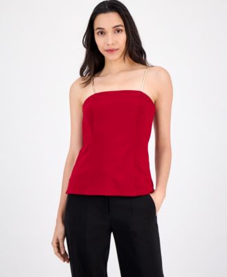 Anne Klein - Women's Bustier Compression Rhinestone-Strap Top