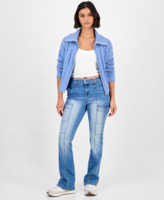 Madden Girl - Juniors' Belted Cargo Bootcut Jeans