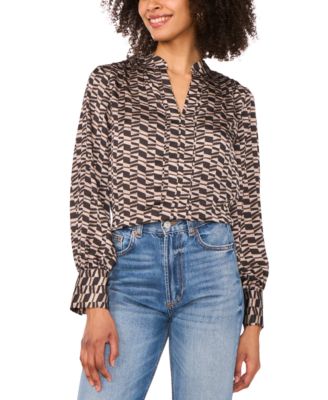 Vince Camuto - Women's Printed Split-Neck Wide-Cuff Blouse