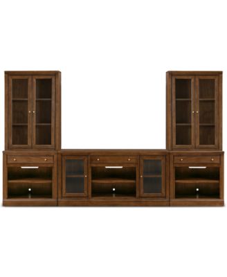 Amren 129" Wood 2 Door Console and 2 Door Hutches with Open Base with Drawers image