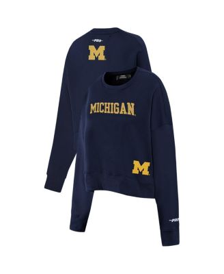 Pro Standard - Women's Navy Michigan Wolverines Sequin Boxy Cropped Pullover Sweatshirt