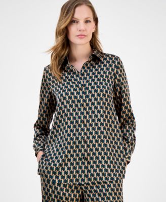 Anne Klein - Women's Printed Collared Button-Down Blouse